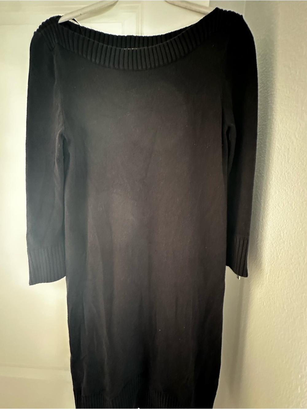 Michael Kors Black Ribbed Boatneck Long Sleeve Dress
